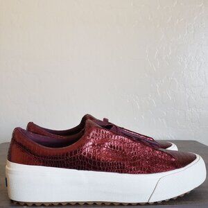 Keds Remi Snake Embossed Leather Slip-On Platform Shoe Burgundy Metallic Size 10